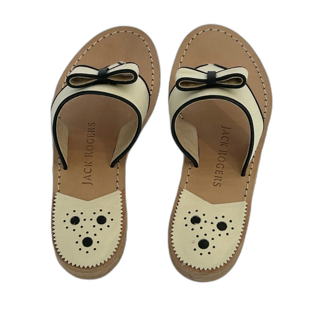Jack Rogers Sandal’s Women’s Size 7.5M Color Cream Black Tan Made in Brazil - Picture 2 of 12